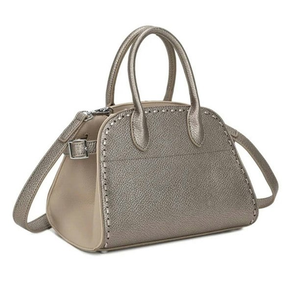 Love EMVY Buckle Stitch Two-Tone Faux Leather Grab Bag