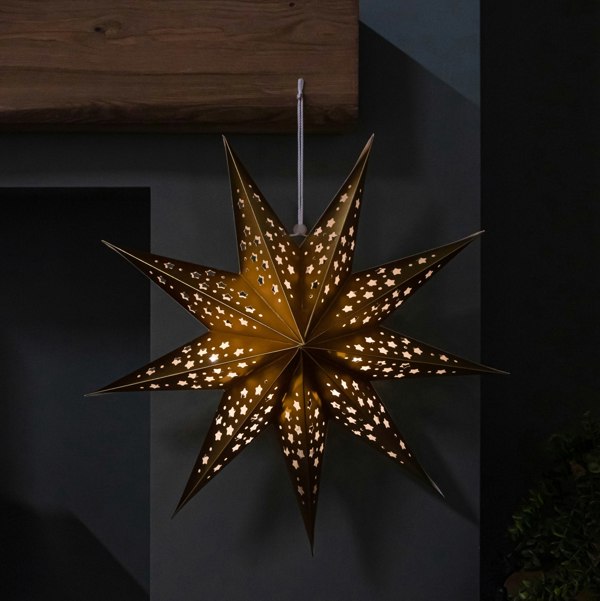 Samuel Alexander 50cm Battery Powered Light up Gold Origami Hanging Christmas Star with LEDs