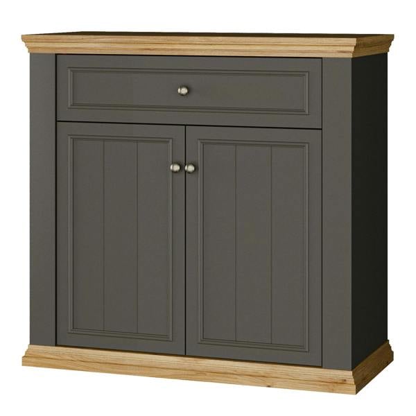 Furniture To Go Pontypool 2 Door 1 Drawer Small Sideboard in Wolfram Grey and Mauvella Oak