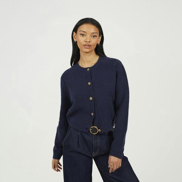 Brave Soul Navy Round Neck Jersey Knit Cardigan - Navy Image 1