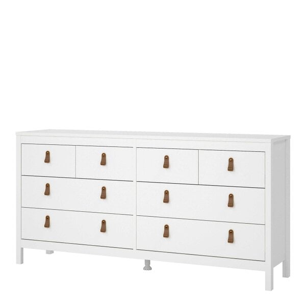 Wyld Haus Wildberry Matt White Wooden Double Dresser 8 Drawers Leather Handles