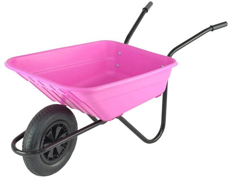 Walsall Bristol Shire Mucker Heavy-Duty Pink Wheelbarrow With 120kg/90l Capacity, Plastic Pan, Solid Wheel, Anti-Slip Handles