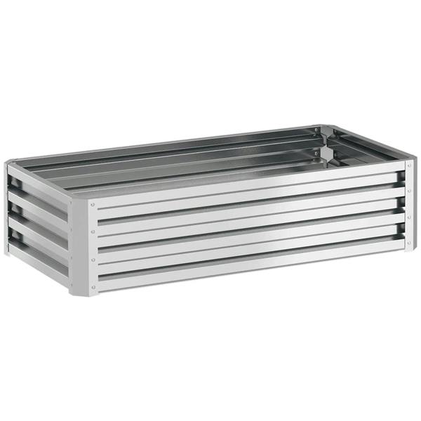 Galvanized raised garden planter box with slatted sides, silver finish