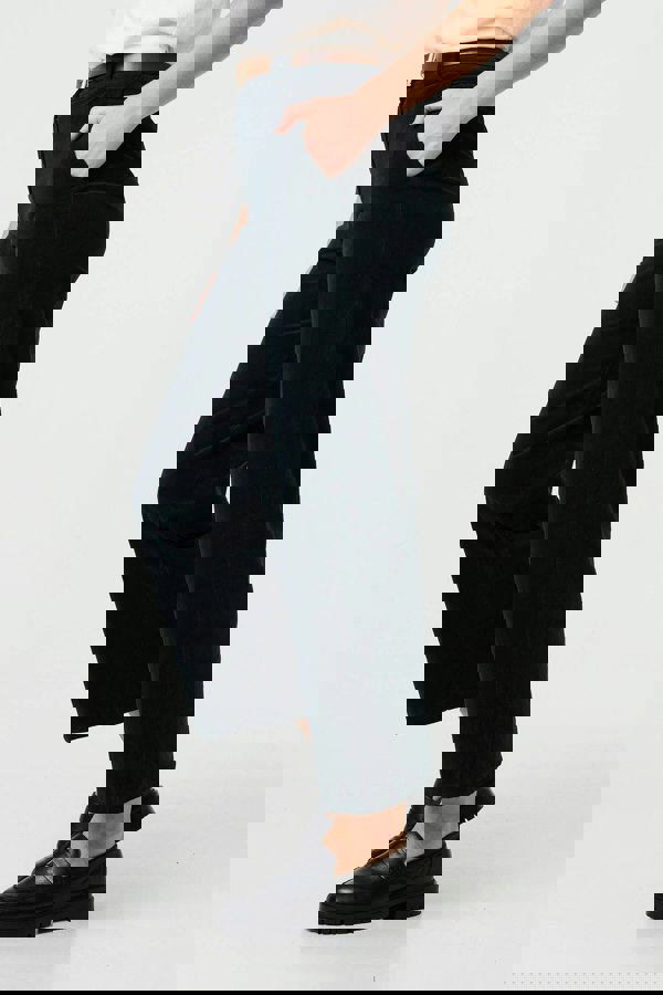 Black | Faux Leather Belt Corduroy Trousers