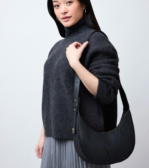 Votch River Vegan Bio-Based Bamboo Leather Hobo Bag in Black