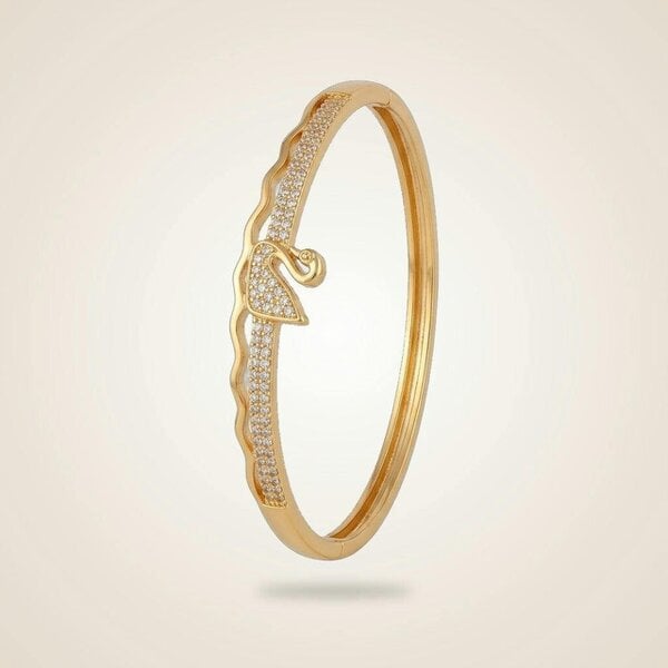 The Colourful Aura Brass Swan Zircon Lightweight Ethnic Stacking Wedding Cuff Bangle