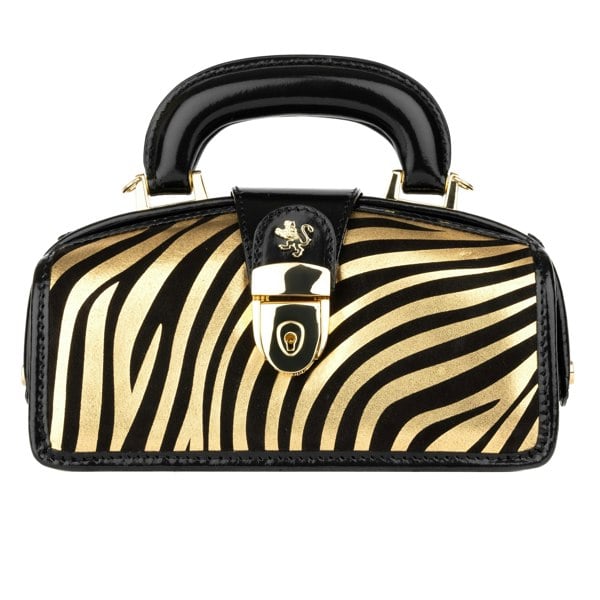 Embassy London Gazelle Mini - Black & Gold Stripes - Women’s mini leather top handle & crossbody bag