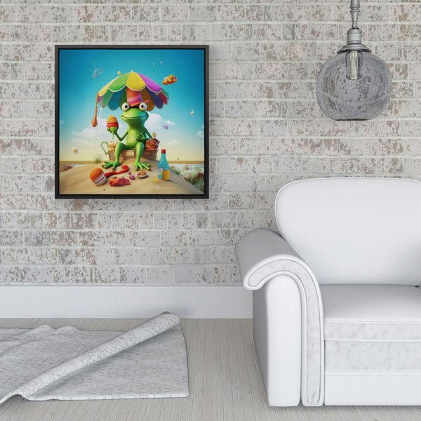 Warren Reed Frog On A Beach Holiday Framed Canvas