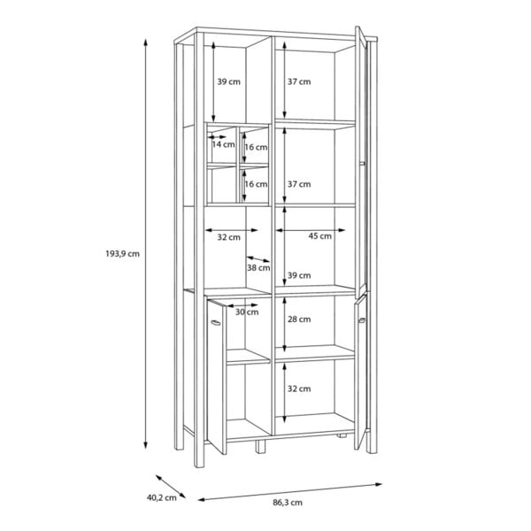 Wyld Haus Egtved Black and Natural Oak Wood Effect Display Cabinet 3 Doors