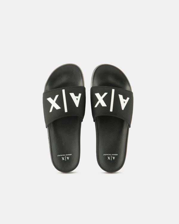 Armani Exchange Mens A|X Logo Sliders - Black/Optical White S277 - CHO - Designer Mens Slides
