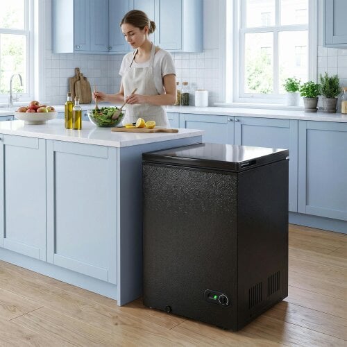 HOMCOM 91L Freestanding Chest Freezer with Removable Storage Basket, Black