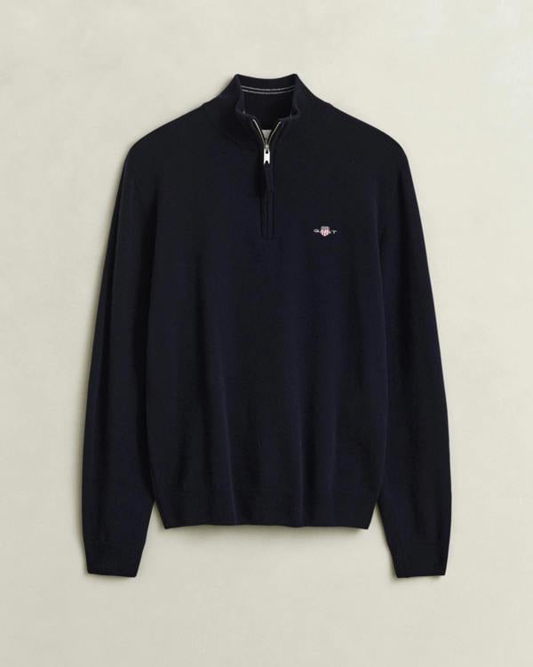 GANT Mens Superfine Lambswool Half Zip Sweater - 410 Marine | CHO | Designer Mens Half Zip Jumpers