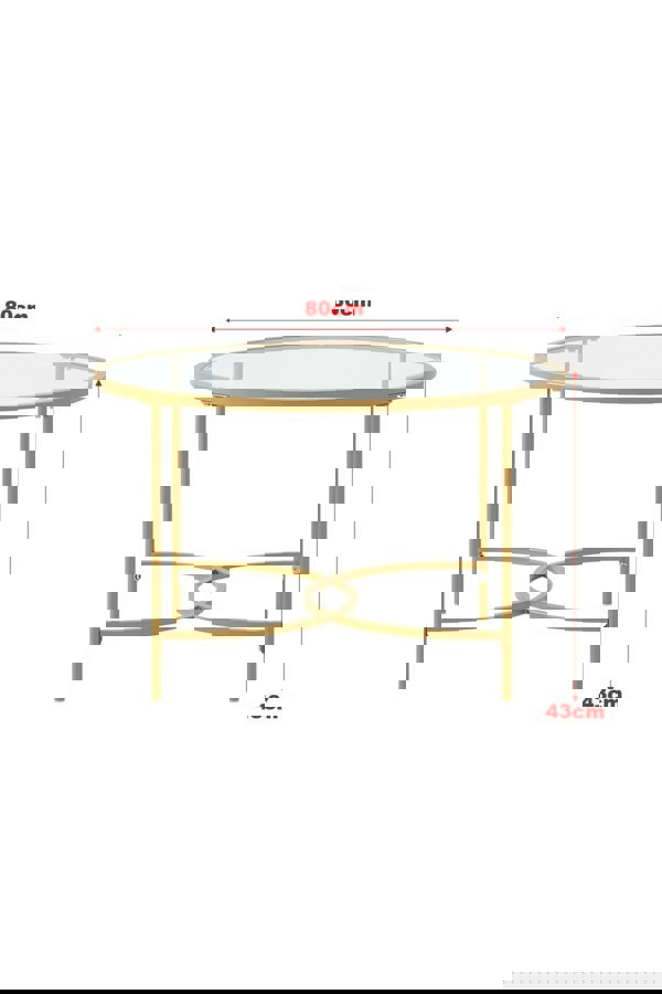 Living and Home Gold Modern Round Tempered Glass Coffee Table for Living Room