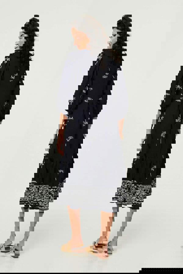 Navy | Border Print Relaxed V-Neck Midi Dress