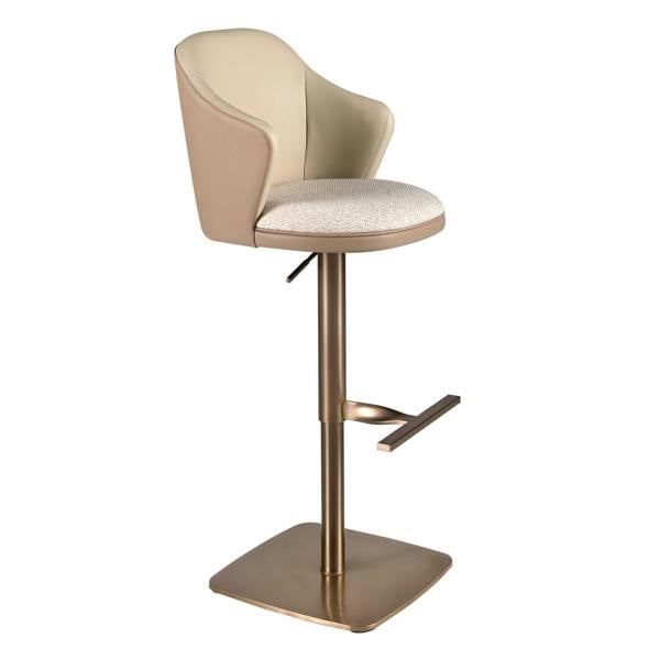 Angel Cerdá Swivel Stool in Cream Marbled Fabric and Brown Leatherette 4232