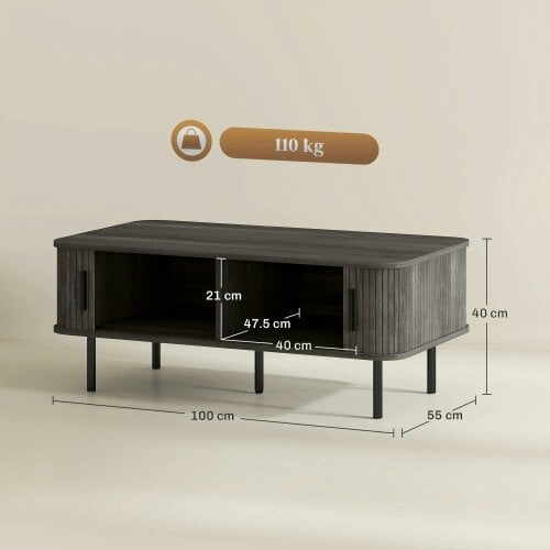 Bobobiy Coffee Table with Storage, Rectangular Coffee Table with Elevated Base, Grey Wood-Effect