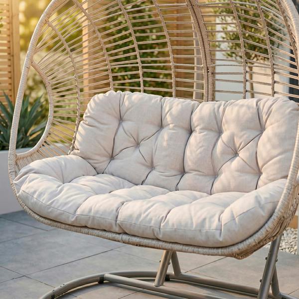 Dellonda Egg Hanging Swing Chair, Wicker Rattan Basket, Steel Frame, Double - DG61