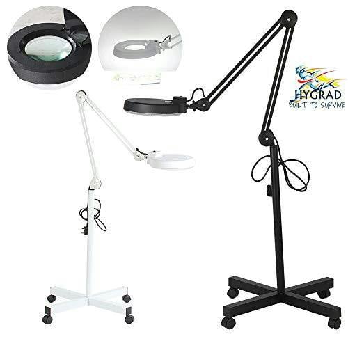 HYGRAD BUILT TO SURVIVE 5X Magnifier Vertical Clip Floor Stand Lamp Glass Adjustable Rolling Diopter Salon SPA Beauty Makeup Skincare Nail Tattoo