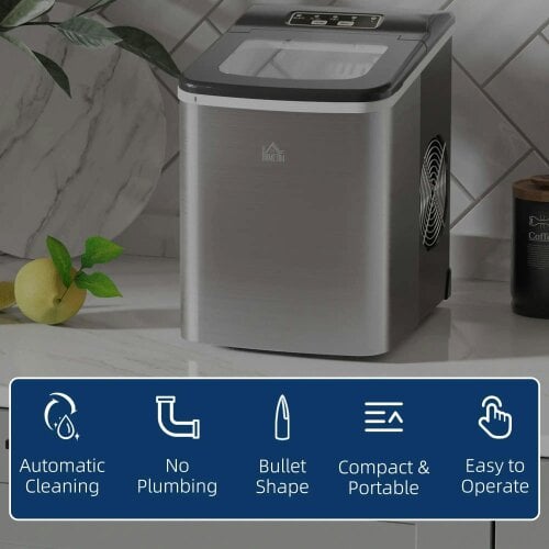 Bobobiy Ice Maker Machine Countertop, 9 Ice Cubes in 8 Mins, 12KG in 24Hrs, Self-Cleaning Portable Ice Cube Maker with Adjustable Ice Size, Black