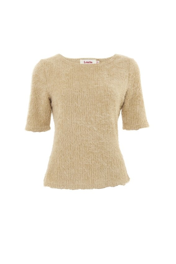 Laureen Eyelash Rib Short Sleeve Jumper - Beige