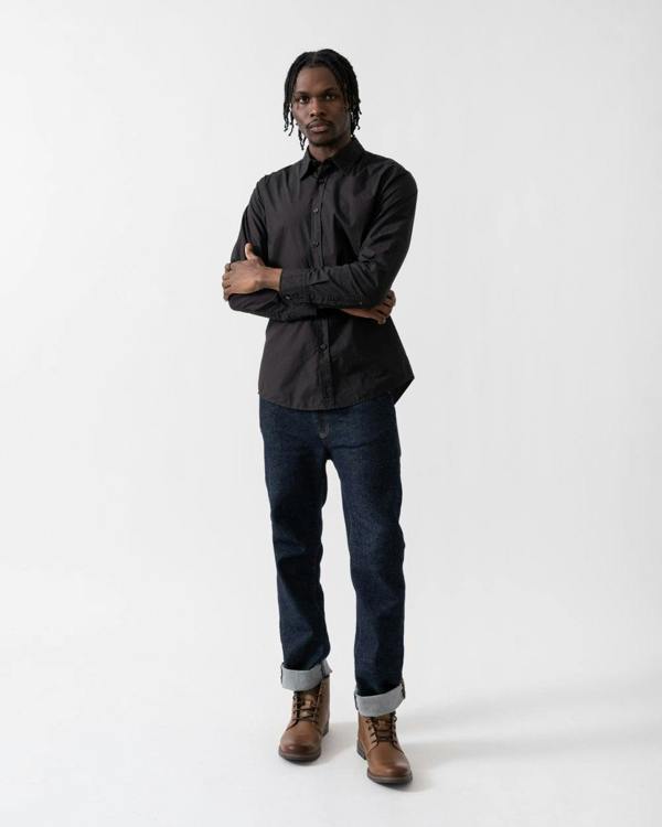 BOSS Orange Relegant 6 Mens Regular-Fit Shirt in Cotton Poplin with Kent Collar - Black 001 - CHO - Designer Mens Long Sleeve Shirts