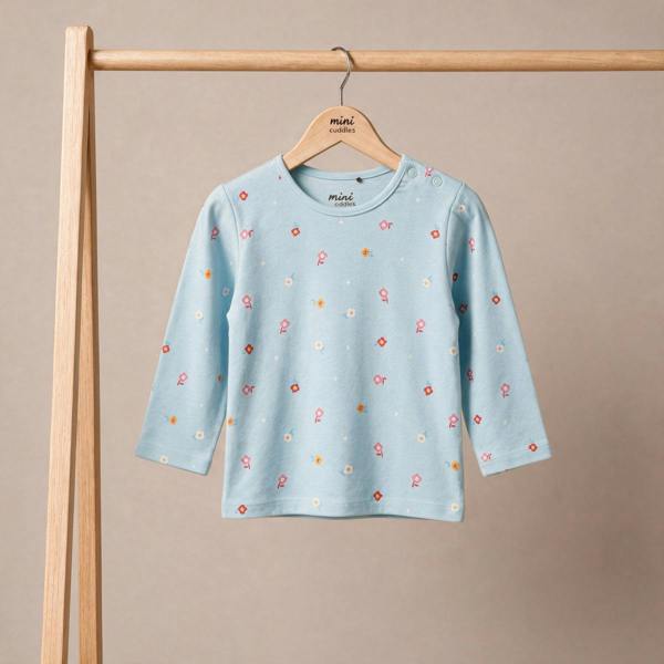 Mini Cuddles Baby Girls Printed Tops Pack of 3, Navy Blue, White and Light Blue