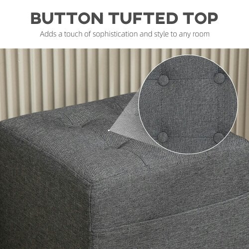 Wyld Haus Linen Grey Compact Square Footstool With Side Pocket And Black Wooden Legs