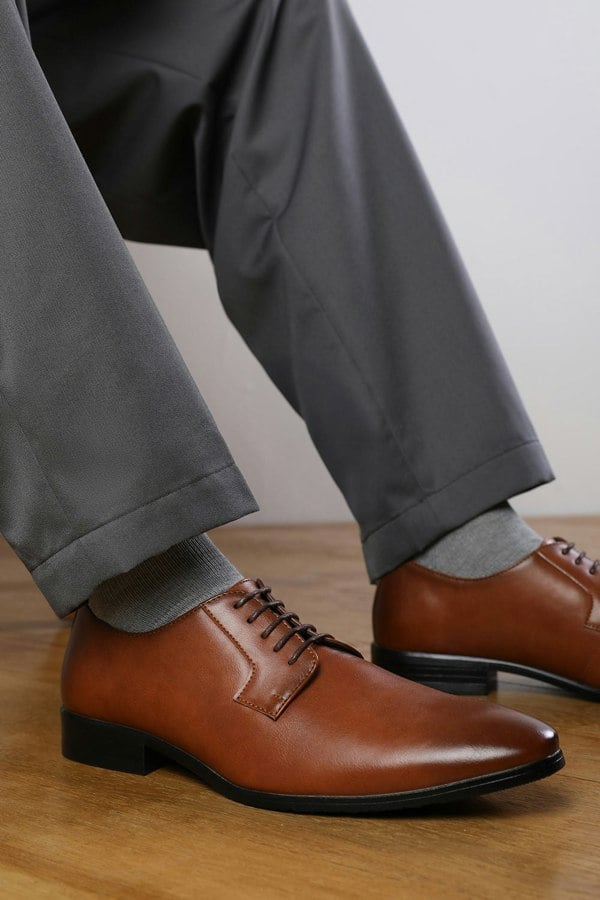 Where's That From David Lace Up Derby Formal Dress Work Shoes in Brown Faux Leather