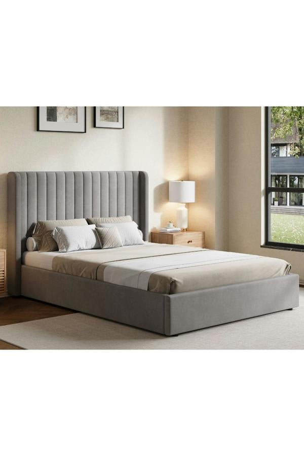 Groundlevel Belgravia Velvet Upholstered Gas Lift Ottoman Bed Frame