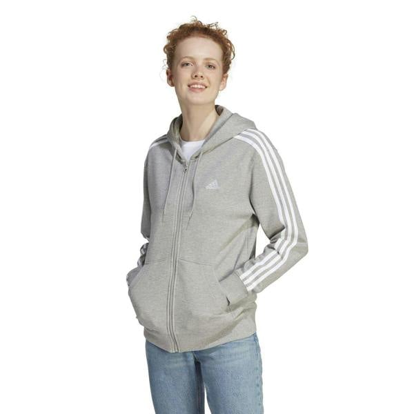 Adidas Womens/Ladies 3 Stripes Fleece Full Zip Hoodie - Medium Grey/White - 