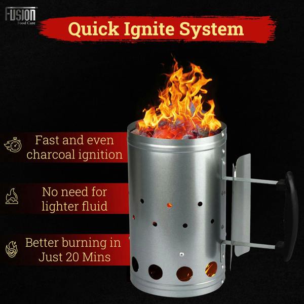 Fusion Food Care Fusion Food BBQ Chimney Starter Charcoal Barbecue Fire Starter With Heat Insulated Safety Handle Briquettes Firelighter