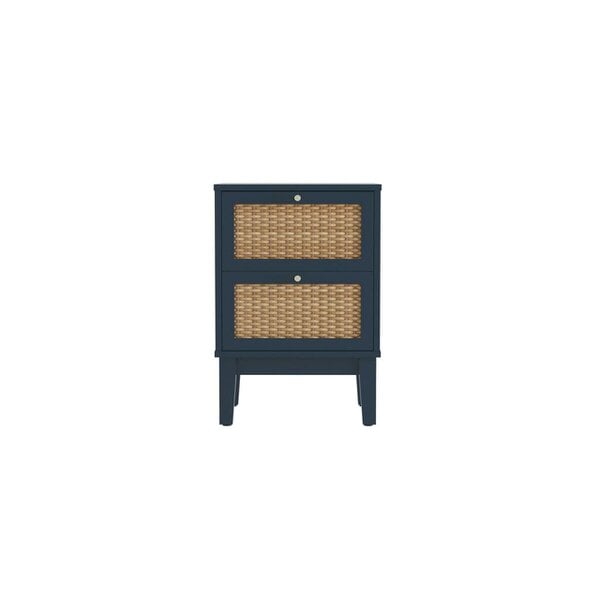 Wyld Haus Waterford Blue Oak and Rattan Bedside Table 2 Drawers
