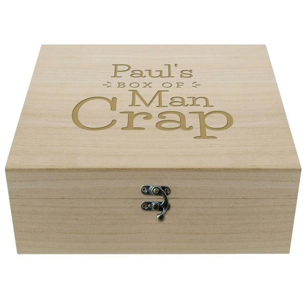 Personalised Memento Company Personalised Box of Man Crap Large Wooden Keepsake Box