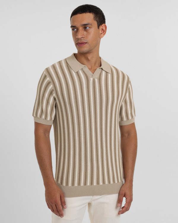 Steel & Jelly Pimlico - Knitted Stripe Trophy Neck Polo Shirt