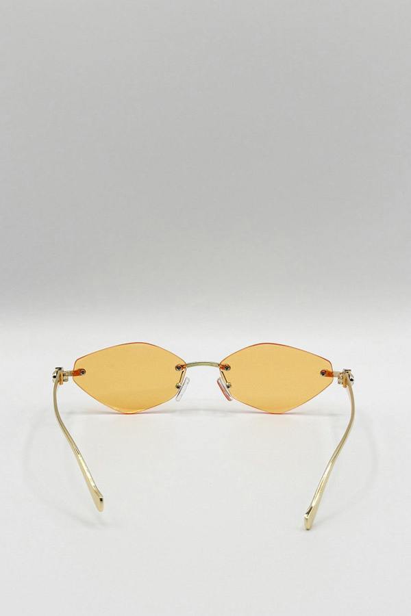 SVNX Rimless Oval Geo Metal Sunglasses in Orange