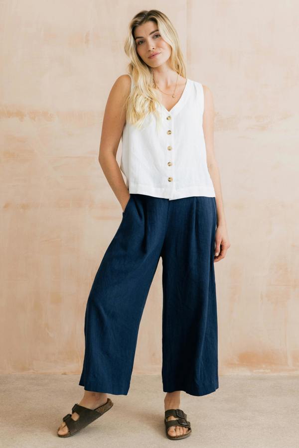 Lily & Me Summer Wide Leg Linen Blend Culottes Navy