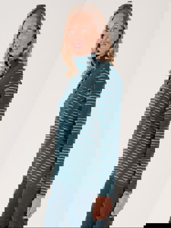 PennyPlain Striped Funnel Neck Top - Peacock