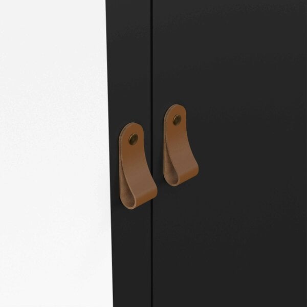 Wyld Haus Wildberry Matt Black Wooden Mirror Wardrobe  2 Doors 2 Drawers Leather Handles