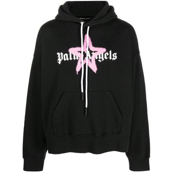 Palm Angels Star Sprayed Print Pink Hoodie   in  Pink