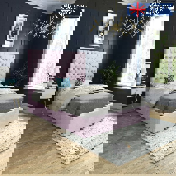 Casa Magna Alma Upholstered Soft Velvet Bed Frame - Pink