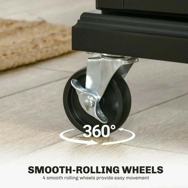 360° caster wheel on black kitchen island cart base