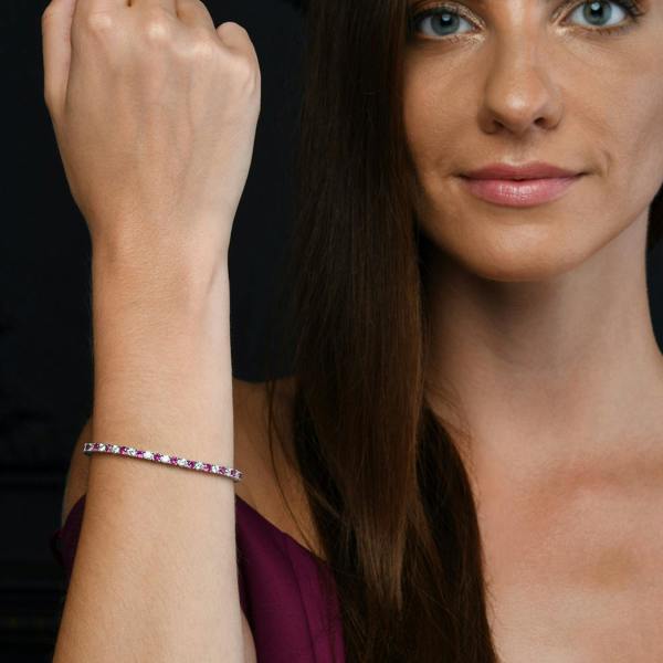 namana 925 Sterling Silver Tennis Bracelet with Pink/Red & White Cubic Zirconia