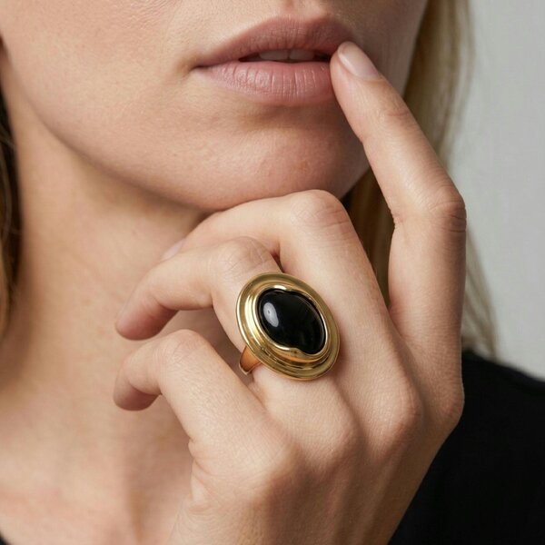 Uchi & Soto Enso Black Stone And Molten Gold Ring