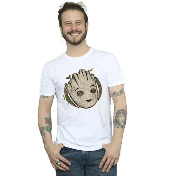 Marvel Mens I Am Groot Wooden Head T-Shirt - White