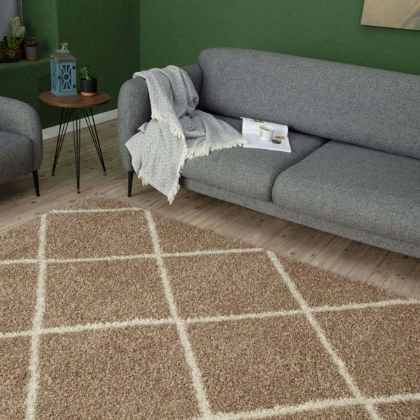 Diamond Design Thick Shaggy Area Rugs Beige