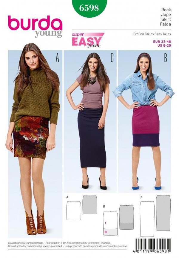 Burda Sewing Pattern 6598 Skirts For Women, 6 to 20 - Beginner, Easy