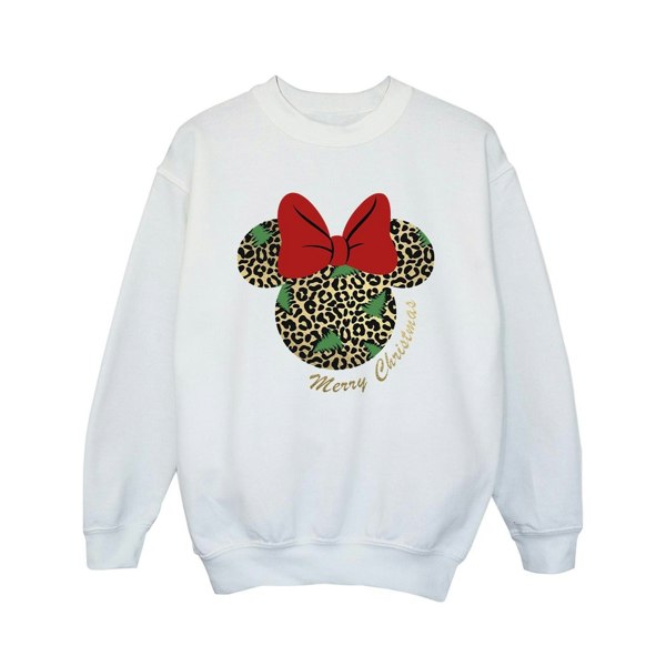 Disney Girls Minnie Mouse Leopard Christmas Sweatshirt - White