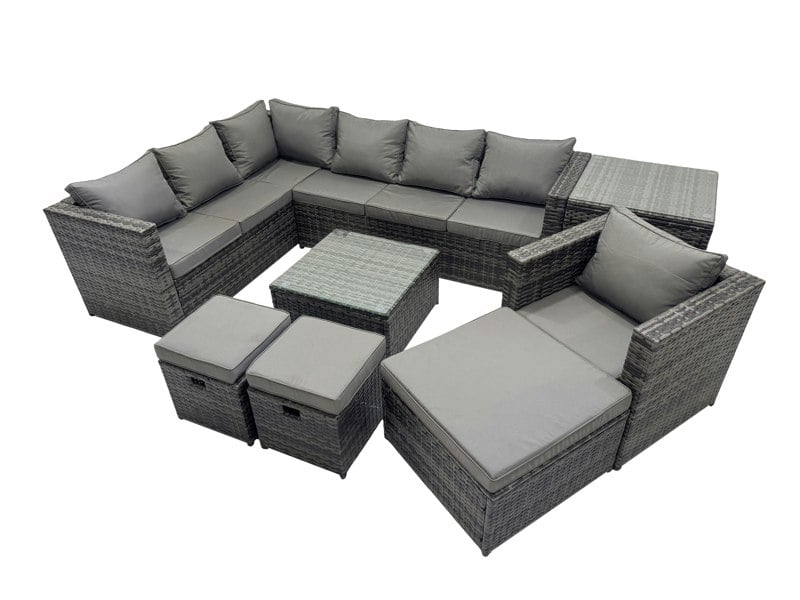 Fimous Rattan Garden Furniture Patio Furniture Sets with Corner Sofa Chair Square Coffee Table Side Table 3 Footstools Dark Grey Mixed
