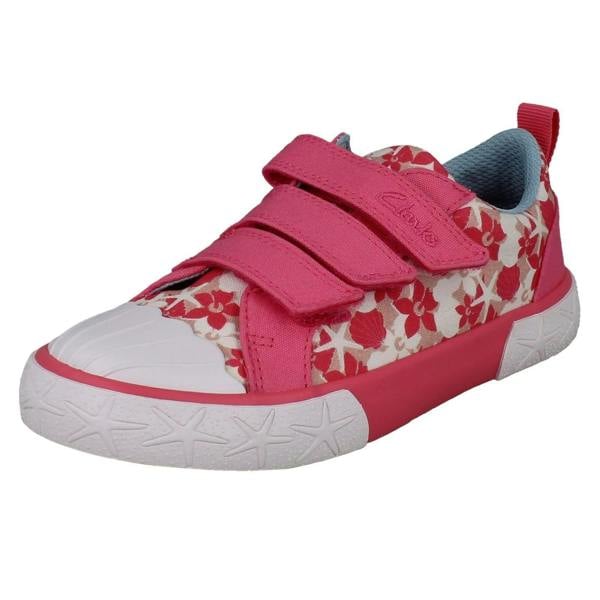 Clarks Girls Clarks Playprints Floral Starfish Design Canvas Shoes Foxing Shell