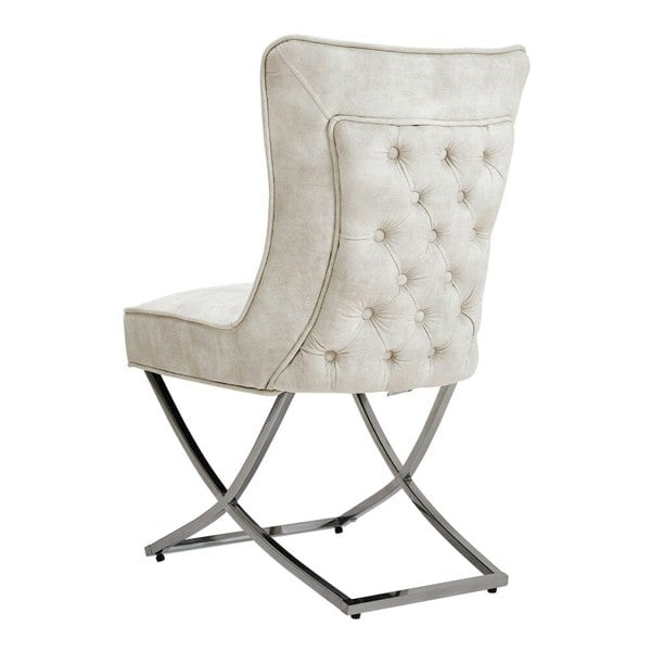 Set of 2 Beige High Back Dining Chairs with velvet Upholstered Dining Chairs Living and Home